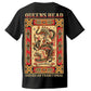 Back of Queens Heads Warrior tattoo graphic tee, American traditional design in black.